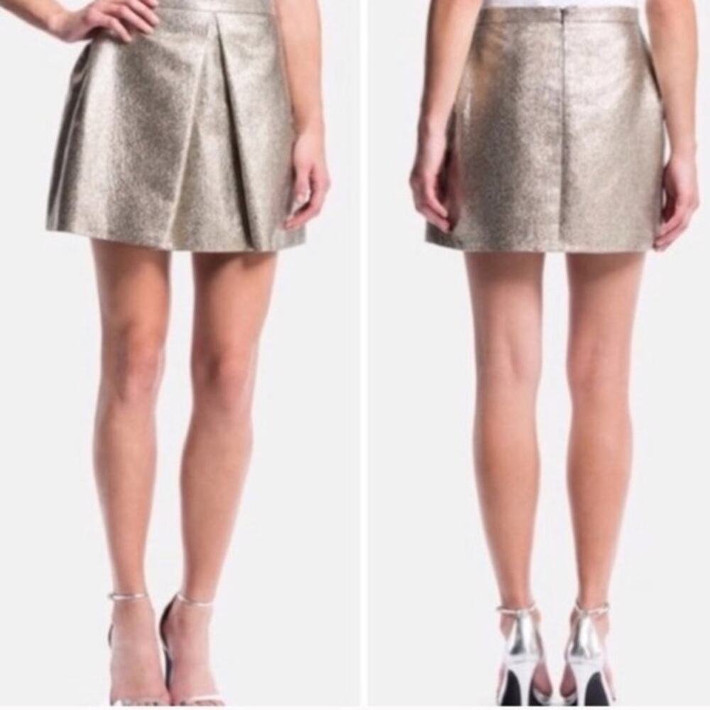 1. STATE Mini Skirt Size Large Metallic A-line Dressy Holiday Cocktail Pleated